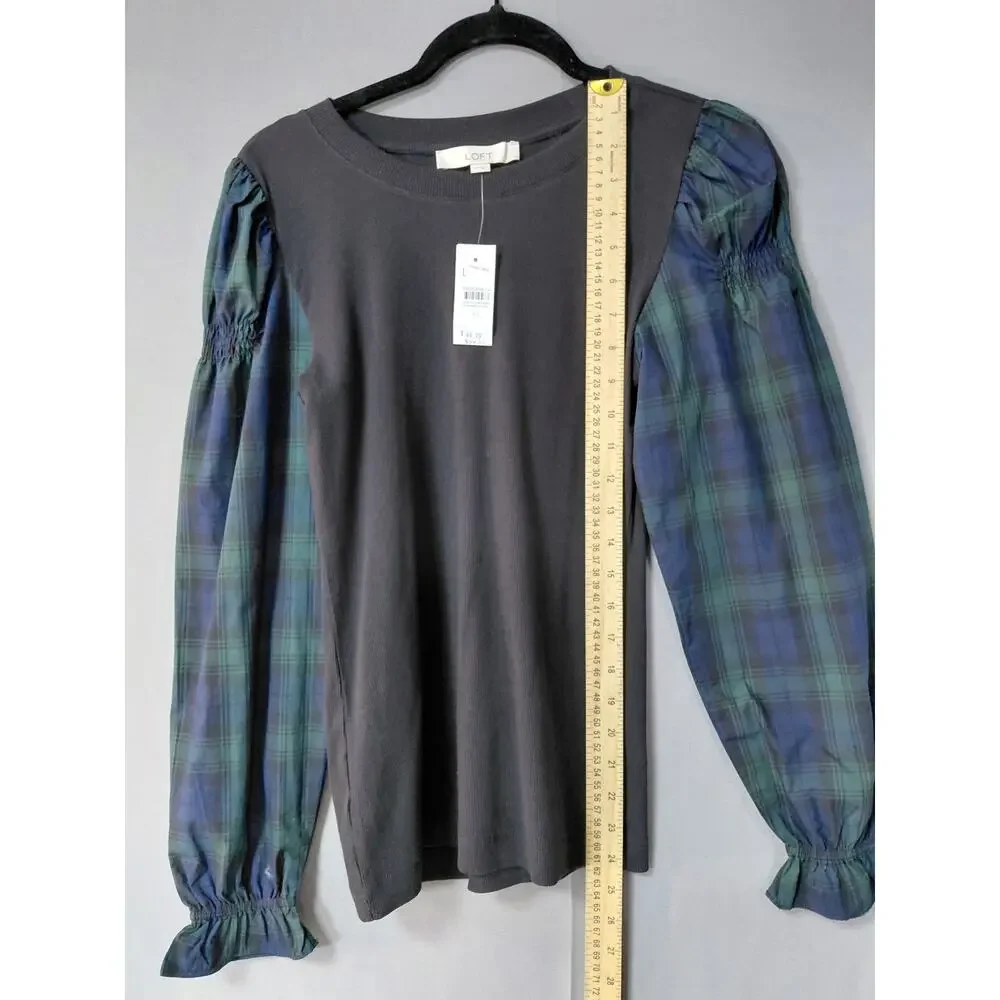 NWT Loft Gray Colorblock Stretch Top Women Size XS